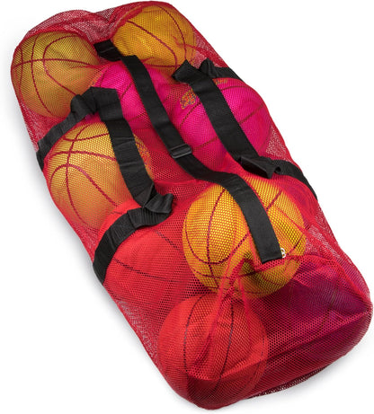 39" Mesh Sports Ball Bag with Adjustable Shoulder Strap, Oversize Duffle - Great for Carrying Gym Equipment, Jerseys, & Laundry